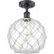 Ballston Large Farmhouse Rope 1 Light 10 inch Matte Black Semi-Flush Mount Ceiling Light in Clear Glass with White Rope, Ballston