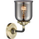 Nouveau Small Bell 1 Light 5 inch Black Antique Brass Sconce Wall Light in Plated Smoke Glass, Nouveau
