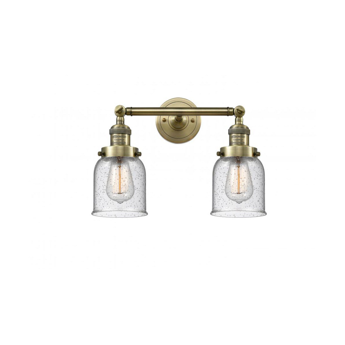 Franklin Restoration Small Bell LED 16 inch Antique Brass Bath Vanity Light Wall Light in Seedy Glass, Franklin Restoration