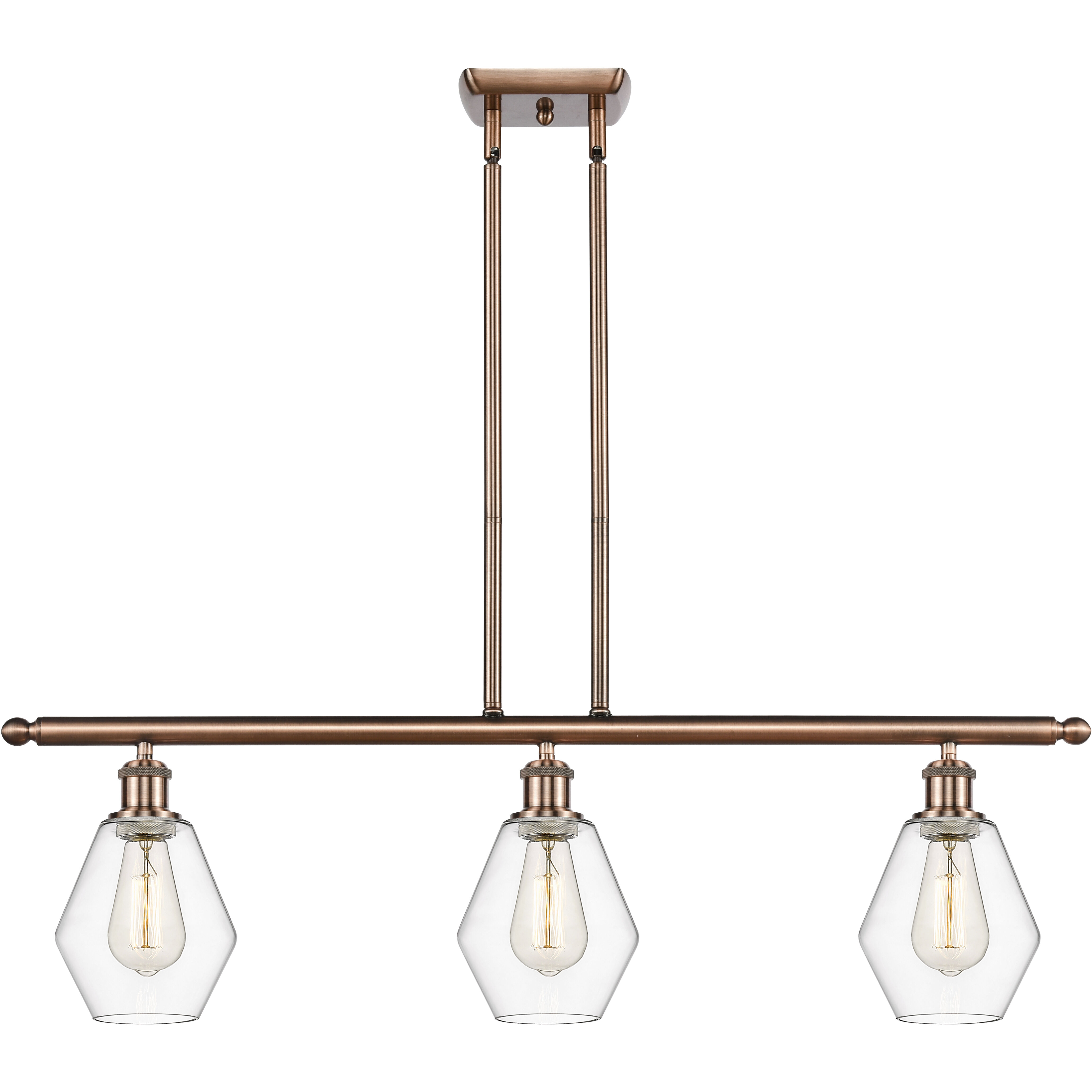 Ballston Cindyrella 3 Light 36 inch Antique Copper Island Light Ceiling Light in Incandescent, Clear Glass