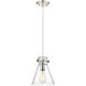 Newton Cone 1 Light 8 inch Polished Nickel Pendant Ceiling Light in Seedy Glass