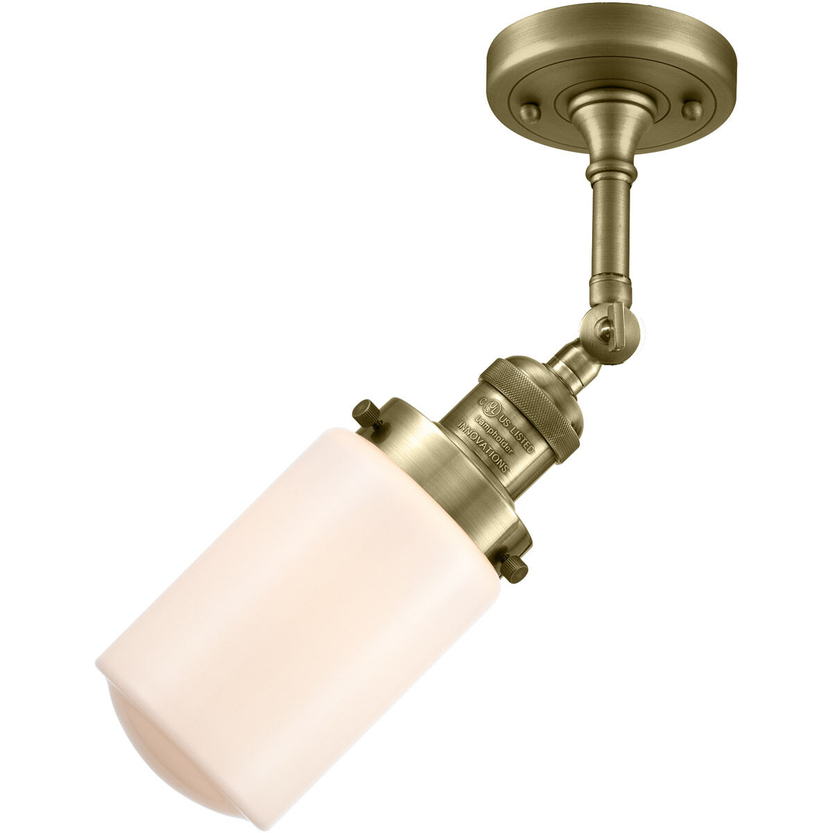 Franklin Restoration Dover LED 5 inch Antique Brass Semi-Flush Mount Ceiling Light in Matte White Glass, Franklin Restoration