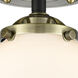 Nouveau Large Beacon LED 8 inch Black Antique Brass Semi-Flush Mount Ceiling Light in Matte White Glass, Nouveau