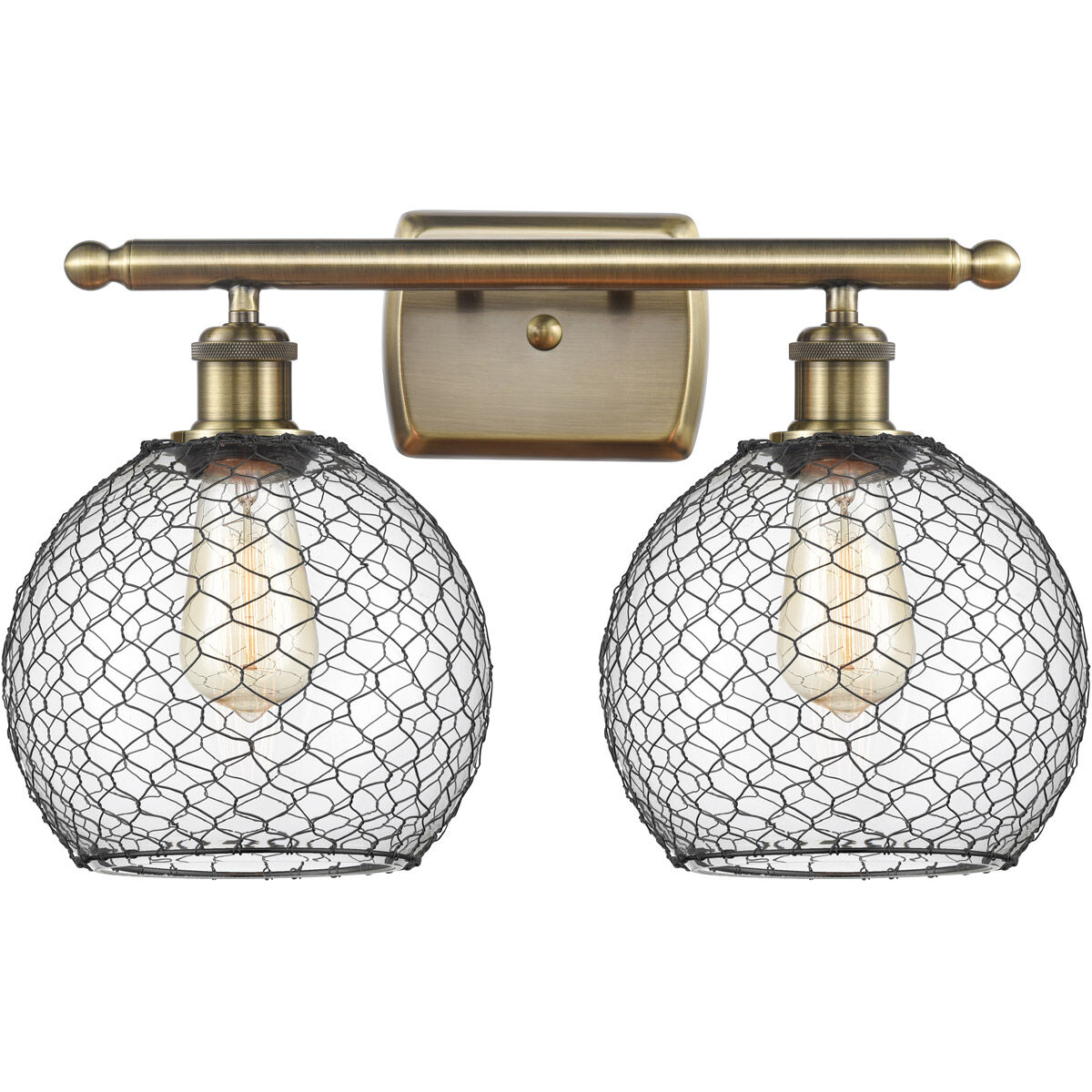 Ballston Farmhouse Chicken Wire 2 Light 16 inch Antique Brass Bath Vanity Light Wall Light, Ballston