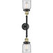 Franklin Restoration Small Bell 2 Light 16 inch Black Antique Brass Bath Vanity Light Wall Light in Clear Glass, Franklin Restoration