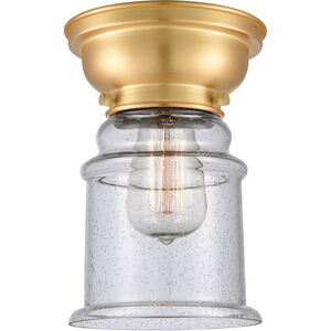 Aditi Small Canton LED 6 inch Satin Gold Flush Mount Ceiling Light in Seedy Glass, Aditi