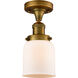 Franklin Restoration Small Bell LED 5 inch Brushed Brass Semi-Flush Mount Ceiling Light in Matte White Glass, Franklin Restoration
