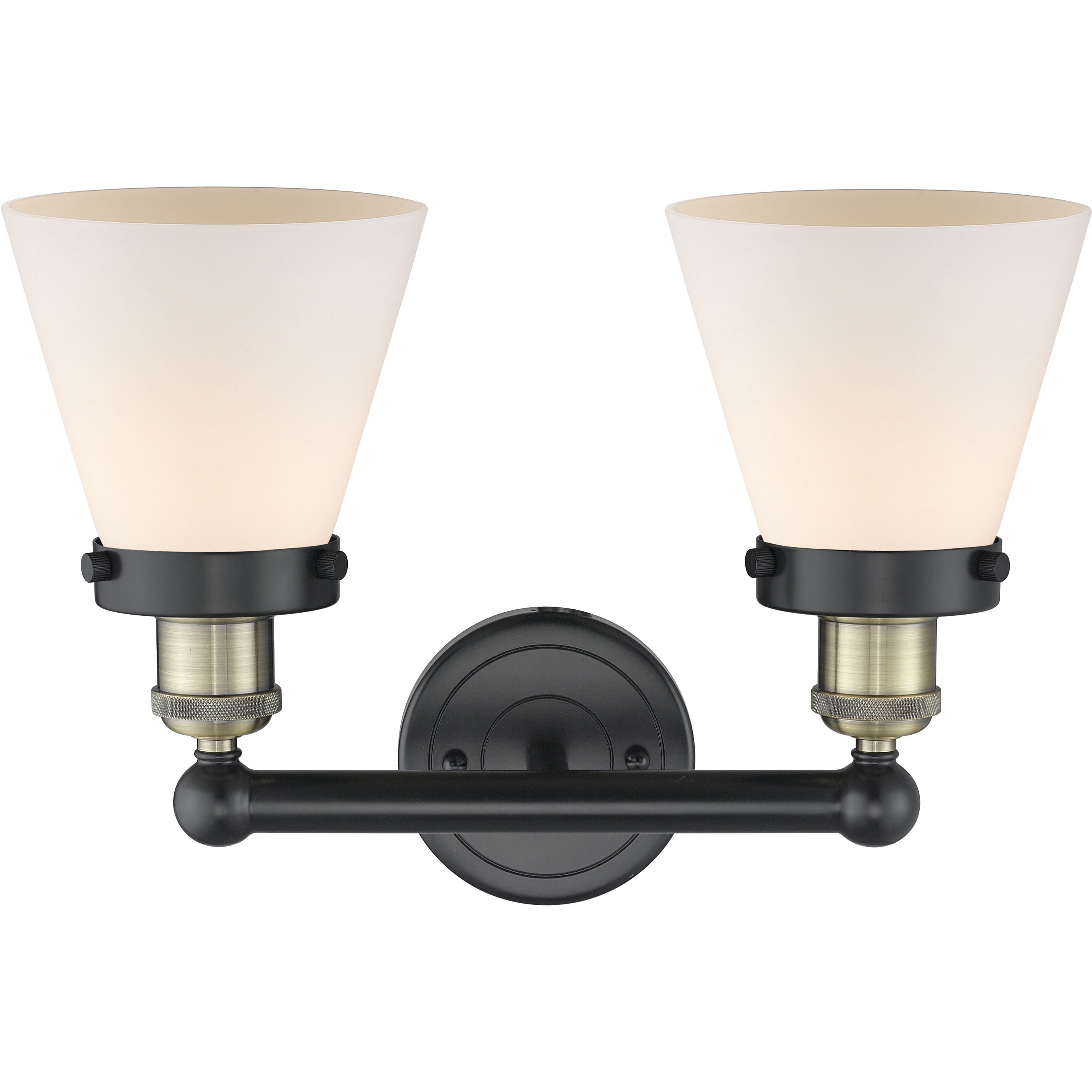 Cone 2 Light 15.5 inch Black Antique Brass Bath Vanity Light Wall Light in Matte White