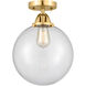 Nouveau 2 Beacon 1 Light 10 inch Satin Gold Semi-Flush Mount Ceiling Light in Clear Glass