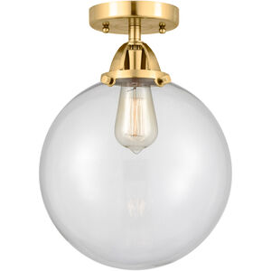 Nouveau 2 Beacon 1 Light 10 inch Satin Gold Semi-Flush Mount Ceiling Light in Clear Glass