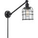 Small Bell Cage 21 inch 3.5 watt Matte Black Swing Arm Wall Light in Clear Glass, Franklin Restoration