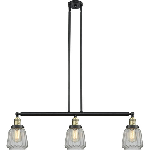 Franklin Restoration Chatham 3 Light 39 inch Black Antique Brass Island Light Ceiling Light in Clear Glass, Franklin Restoration
