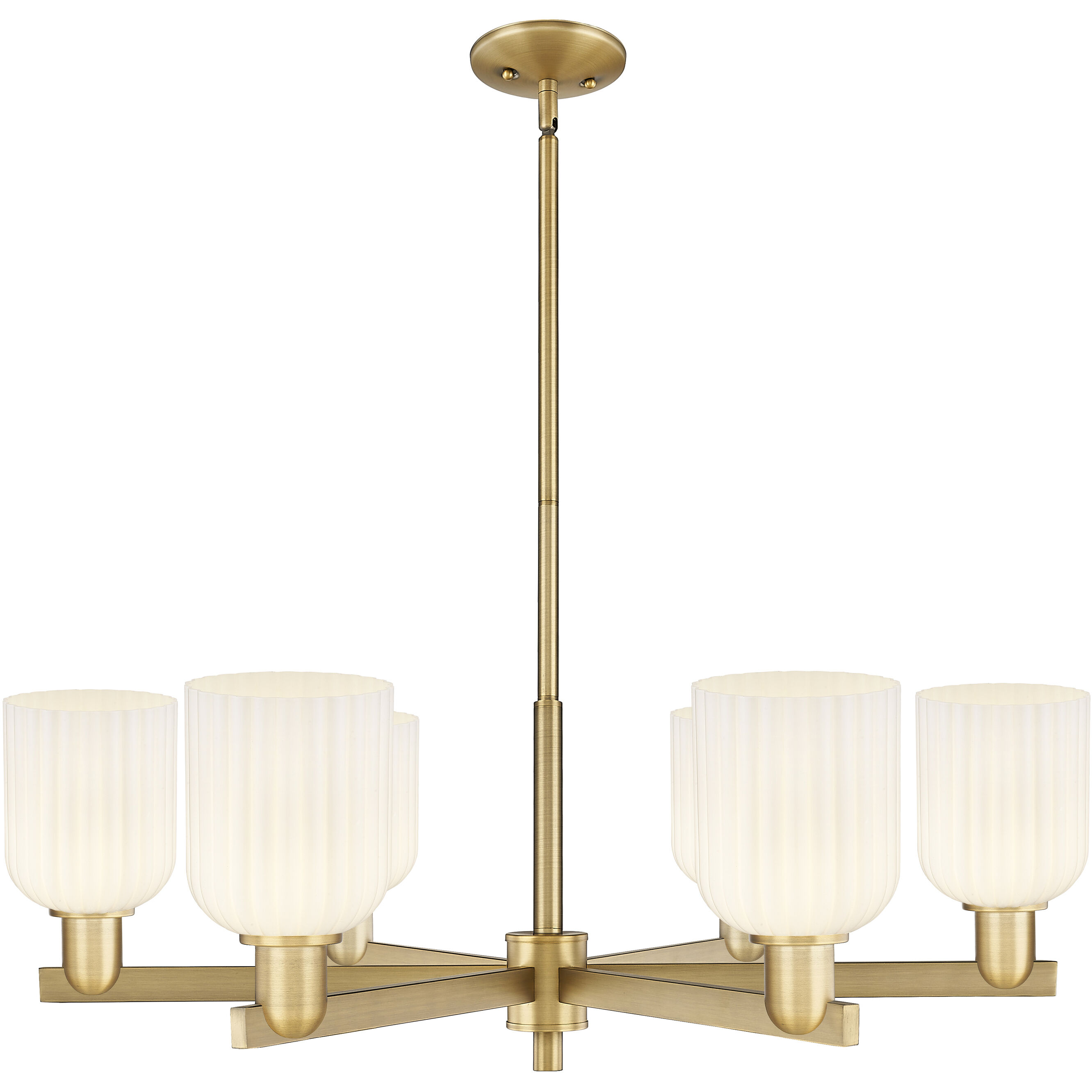 Bridal Veil 6 Light 34.75 inch Brushed Brass Chandelier Ceiling Light in Gloss White Glass
