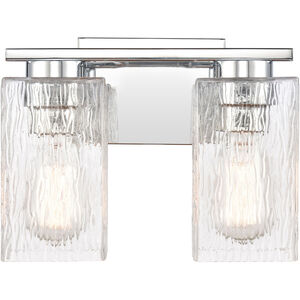 Juneau 2 Light 11 inch Polished Chrome Bath Vanity Light Wall Light in Clear Rippled Glass