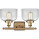 Ballston Large Bell 2 Light 16 inch Brushed Brass Bath Vanity Light Wall Light in Clear Glass