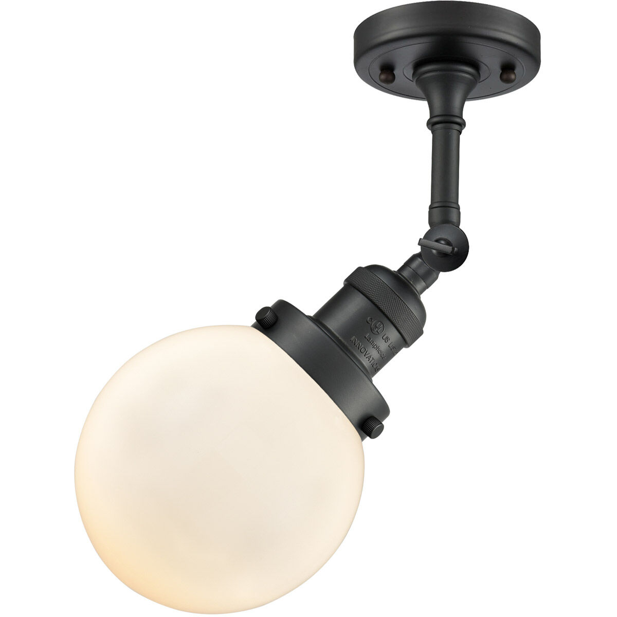 Franklin Restoration Beacon LED 6 inch Matte Black Semi-Flush Mount Ceiling Light in Matte White Glass, Franklin Restoration