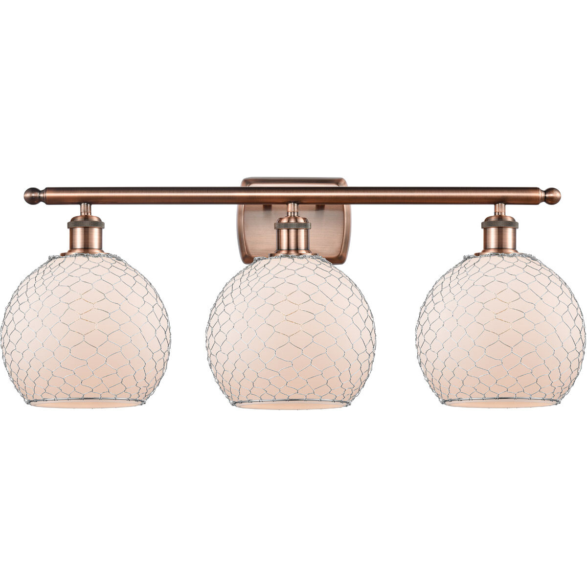 Ballston Farmhouse Chicken Wire 3 Light 26 inch Antique Copper Bath Vanity Light Wall Light, Ballston