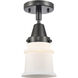 Franklin Restoration Small Canton 1 Light 6 inch Matte Black Flush Mount Ceiling Light in Matte White Glass