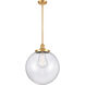 Franklin Restoration Beacon LED 14 inch Satin Gold Pendant Ceiling Light in Clear Glass