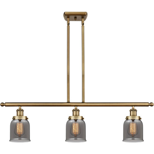 Ballston Small Bell 3 Light 36 inch Brushed Brass Island Light Ceiling Light in Plated Smoke Glass