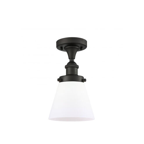 Ballston Small Cone 1 Light 6 inch Oil Rubbed Bronze Semi-Flush Mount Ceiling Light in Matte White Glass, Ballston