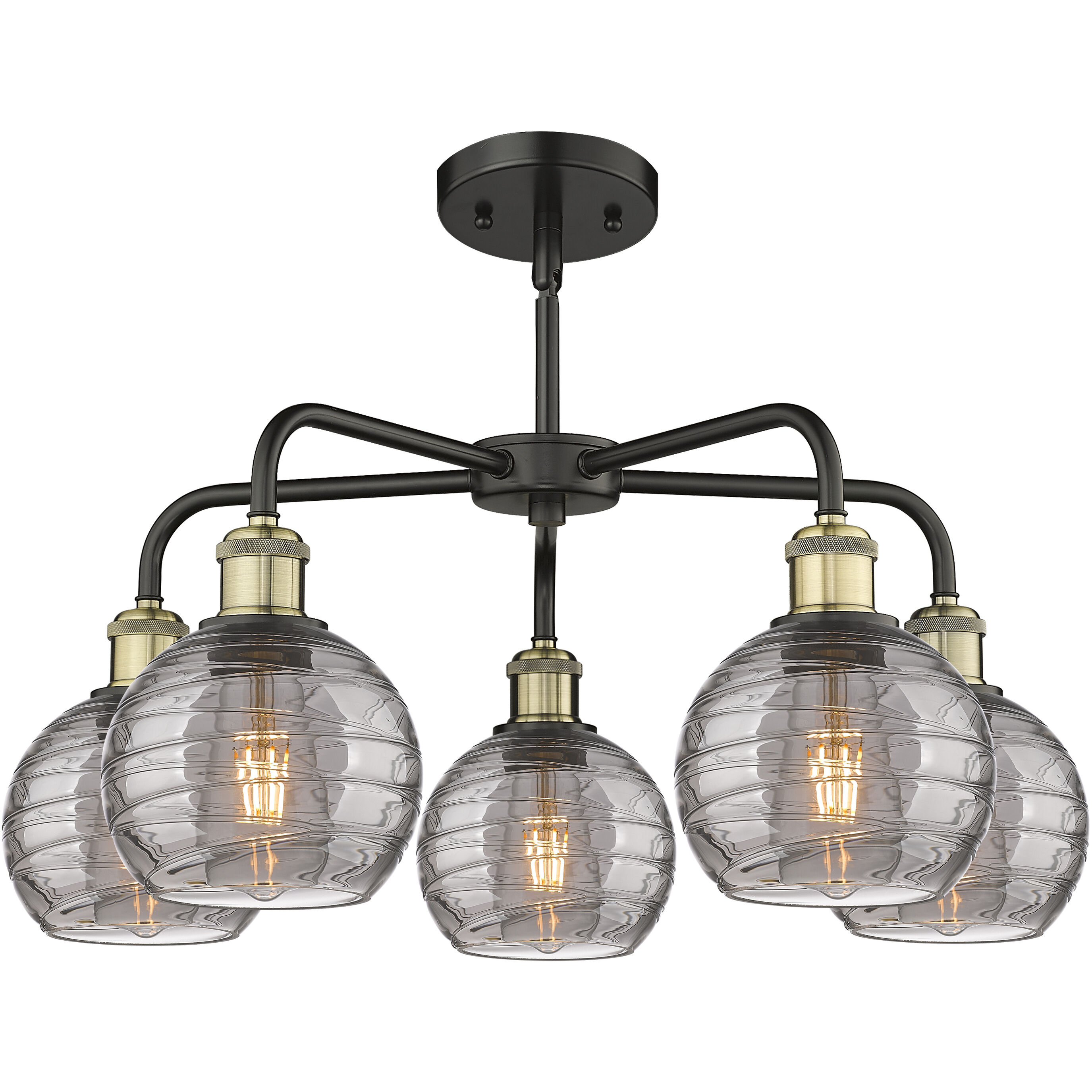 Ballston Athens Deco Swirl 5 Light 23.88 inch Black Antique Brass Stem Hung Chandelier Ceiling Light