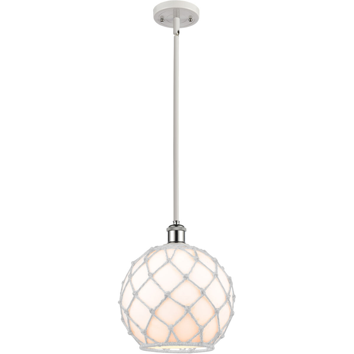 Ballston Large Farmhouse Rope 1 Light 10 inch White and Polished Chrome Pendant Ceiling Light in White Glass with White Rope, Ballston