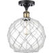 Ballston Large Farmhouse Rope 1 Light 10 inch Black Antique Brass Semi-Flush Mount Ceiling Light in Clear Glass with White Rope, Ballston