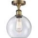 Athens 1 Light 8 inch Brushed Brass Semi-Flush Mount Ceiling Light in Seedy Glass