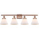 Ballston Large Cone 4 Light 36 inch Antique Copper Bath Vanity Light Wall Light in Matte White Glass