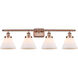 Ballston Large Cone 4 Light 36 inch Antique Copper Bath Vanity Light Wall Light in Matte White Glass