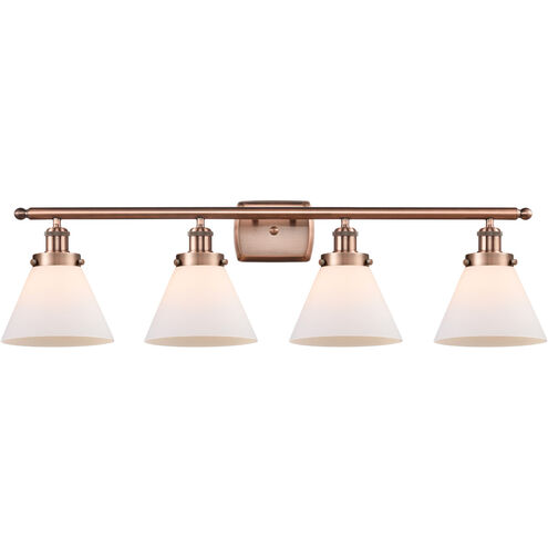 Ballston Large Cone 4 Light 36 inch Antique Copper Bath Vanity Light Wall Light in Matte White Glass