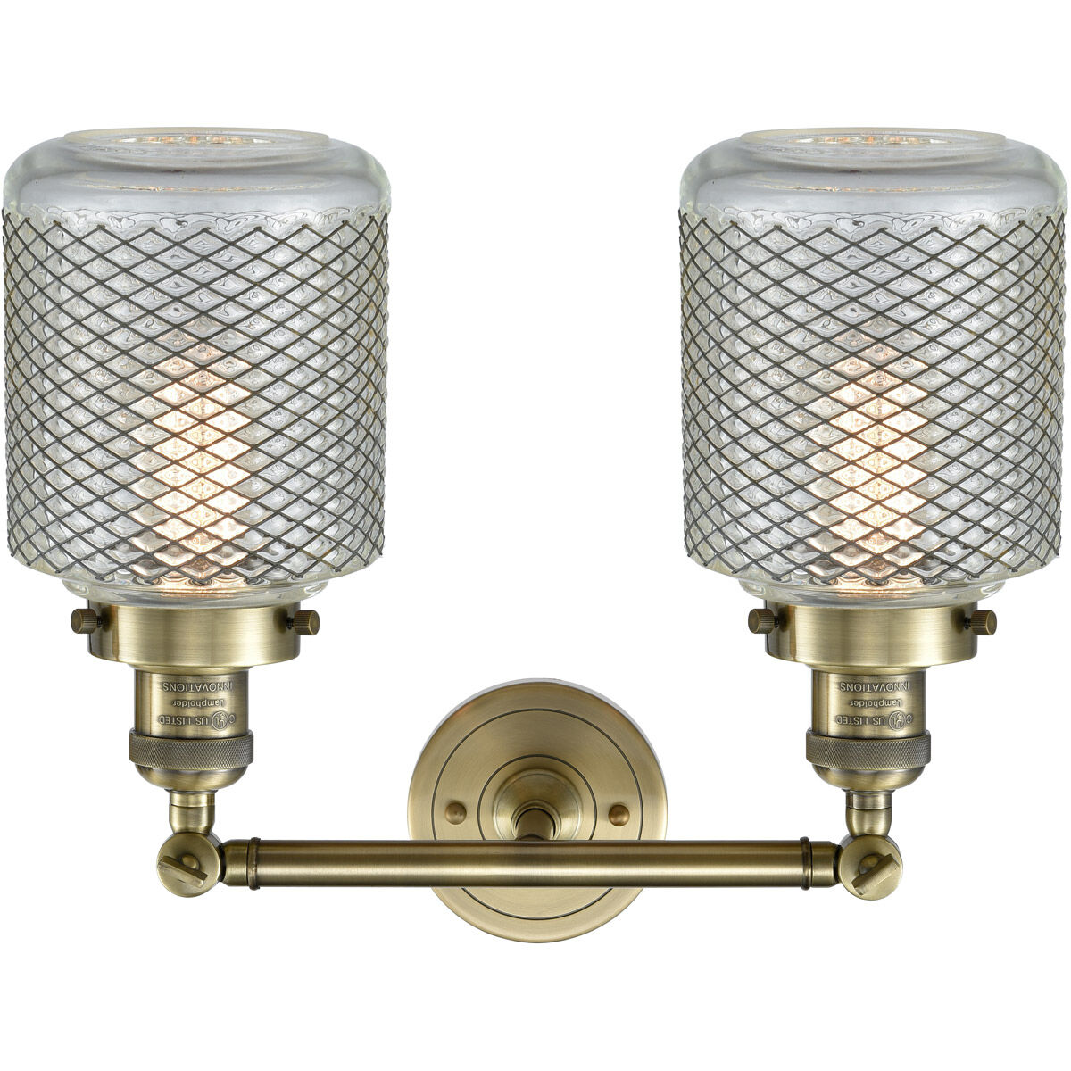 Franklin Restoration Stanton 2 Light 16 inch Antique Brass Bath Vanity Light Wall Light in Incandescent, Clear Wire Mesh Glass, Franklin Restoration