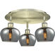 Fenton 3 Light 18.25 inch Antique Brass Flush Mount Ceiling Light in Plated Smoke