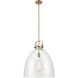 Downtown Urban Newton Bell 1 Light 18 inch Brushed Brass Pendant Ceiling Light in Clear