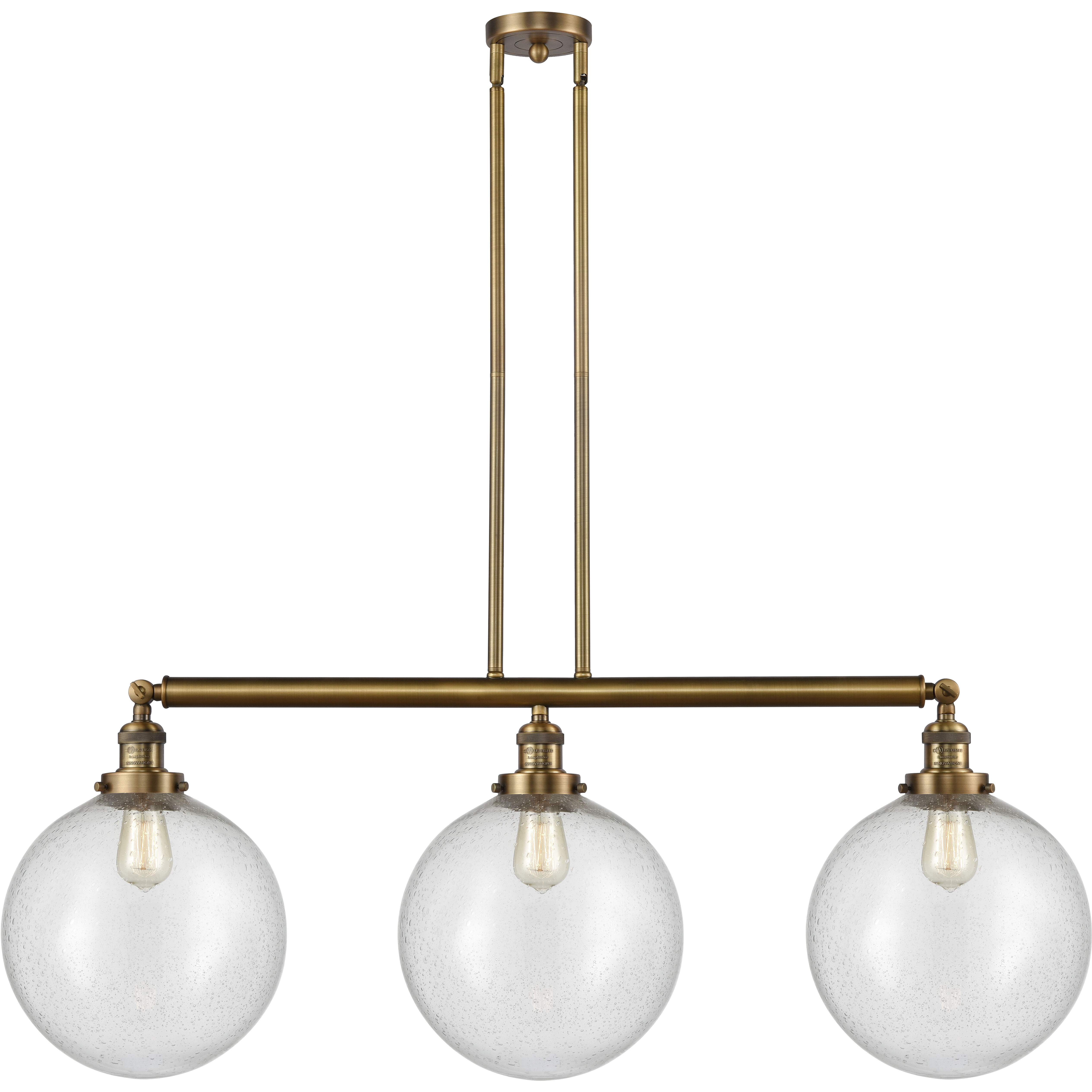 Franklin Restoration XX-Large Beacon 3 Light 44 inch Brushed Brass Island Light Ceiling Light in Seedy Glass, Franklin Restoration