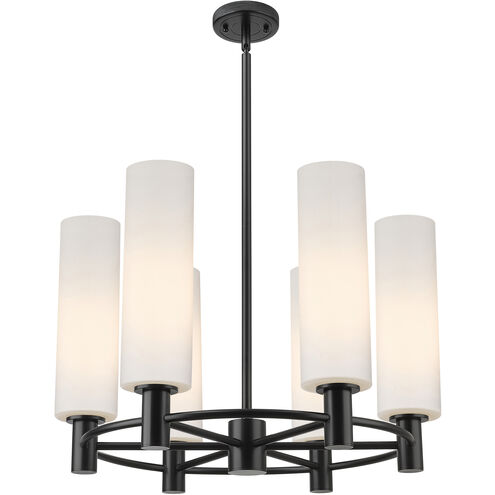 Crown Point 6 Light 24 inch Matte Black Chandelier Ceiling Light in Matte White Glass