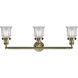 Franklin Restoration Small Canton 3 Light 30 inch Antique Brass Bath Vanity Light Wall Light in Incandescent, Clear Glass, Franklin Restoration