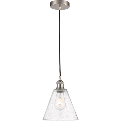 Edison Cone LED 8 inch Brushed Satin Nickel Mini Pendant Ceiling Light in Seedy Glass