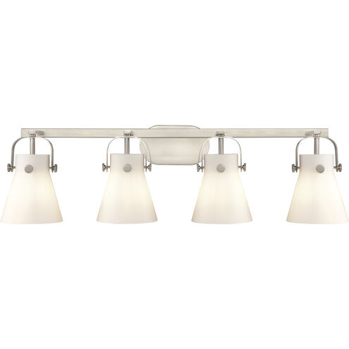 Pilaster II Cone 4 Light 36.5 inch Satin Nickel Bath Vanity Light Wall Light in Matte White Glass