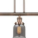 Franklin Restoration Small Bell 3 Light 37.5 inch Antique Copper Island Light Ceiling Light in Light Smoke Glass, Franklin Restoration