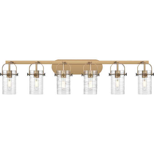 Pilaster II Cylinder 6 Light 43.88 inch Brushed Brass Bath Vanity Light Wall Light in Deco Swirl Glass