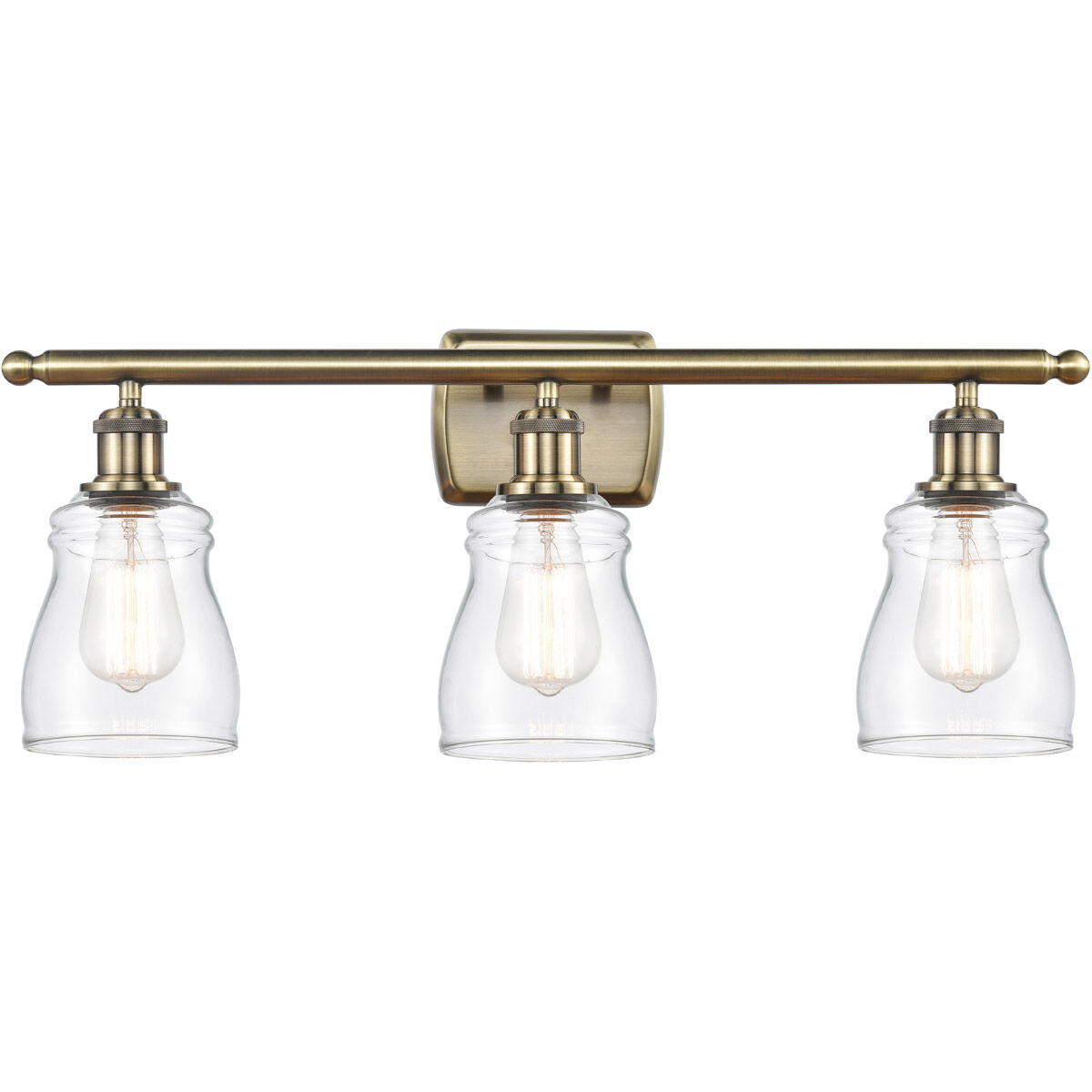 Ballston Ellery 3 Light 26 inch Antique Brass Bath Vanity Light Wall Light in Incandescent, Clear Glass, Ballston