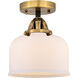 Nouveau 2 Large Bell 1 Light 8 inch Black Antique Brass Semi-Flush Mount Ceiling Light in Matte White Glass