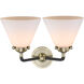 Nouveau Large Cone 2 Light 16 inch Black Antique Brass Bath Vanity Light Wall Light in Matte White Glass, Nouveau