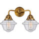Nouveau 2 Small Oxford LED 15.5 inch Brushed Brass Bath Vanity Light Wall Light in Seedy Glass