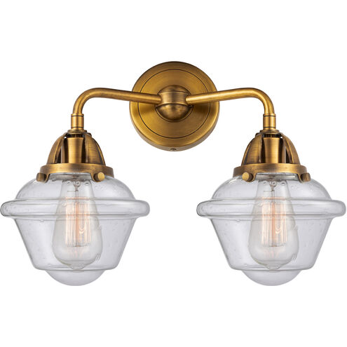 Nouveau 2 Small Oxford LED 15.5 inch Brushed Brass Bath Vanity Light Wall Light in Seedy Glass
