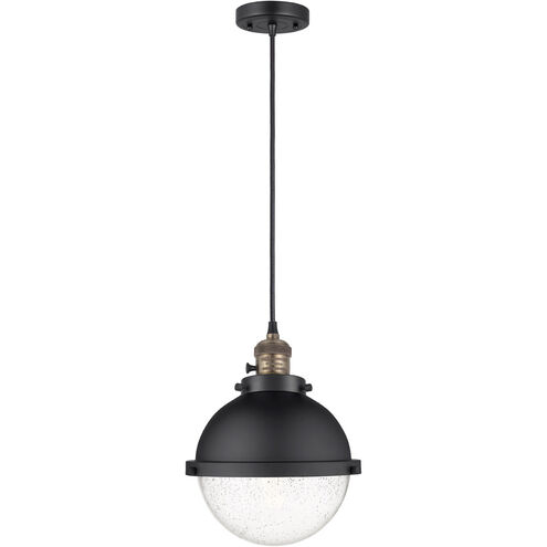 Franklin Restoration Hampden LED 9 inch Black Antique Brass Mini Pendant Ceiling Light in Seedy Glass