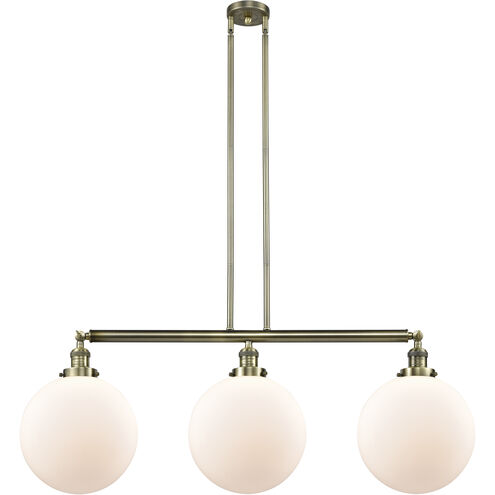 Franklin Restoration XX-Large Beacon 3 Light 44 inch Antique Brass Island Light Ceiling Light in Cased Matte White Glass, Franklin Restoration
