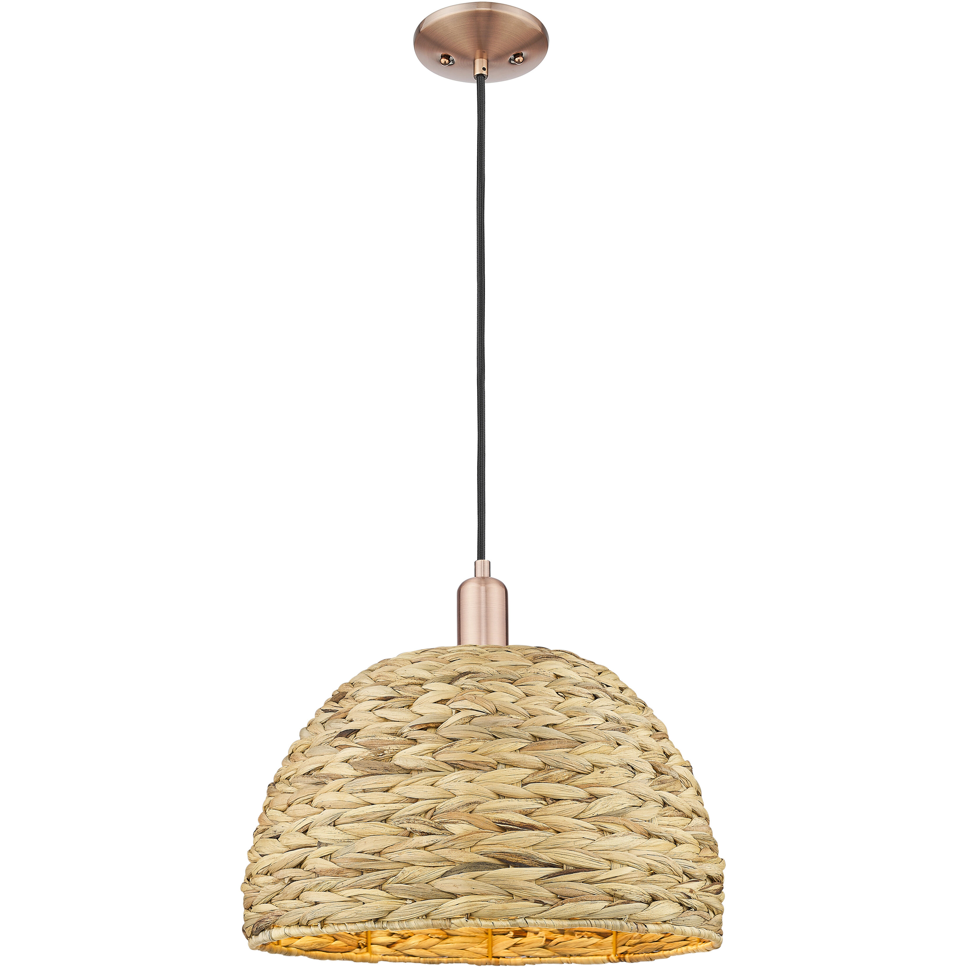 Arcadia Woven Rattan 1 Light 15.75 inch Antique Copper Mini Pendant Ceiling Light